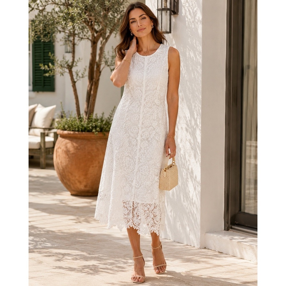 Soft Surroundings Madelyn Lace Dress Women 6P White NWT Bridal Floral Midi